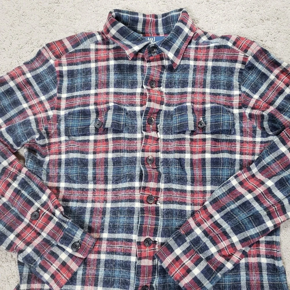 Vintage Ralph Lauren Flannel Shirt Mens Med (FITS SMALL) Plaid Silk Wool Cotton